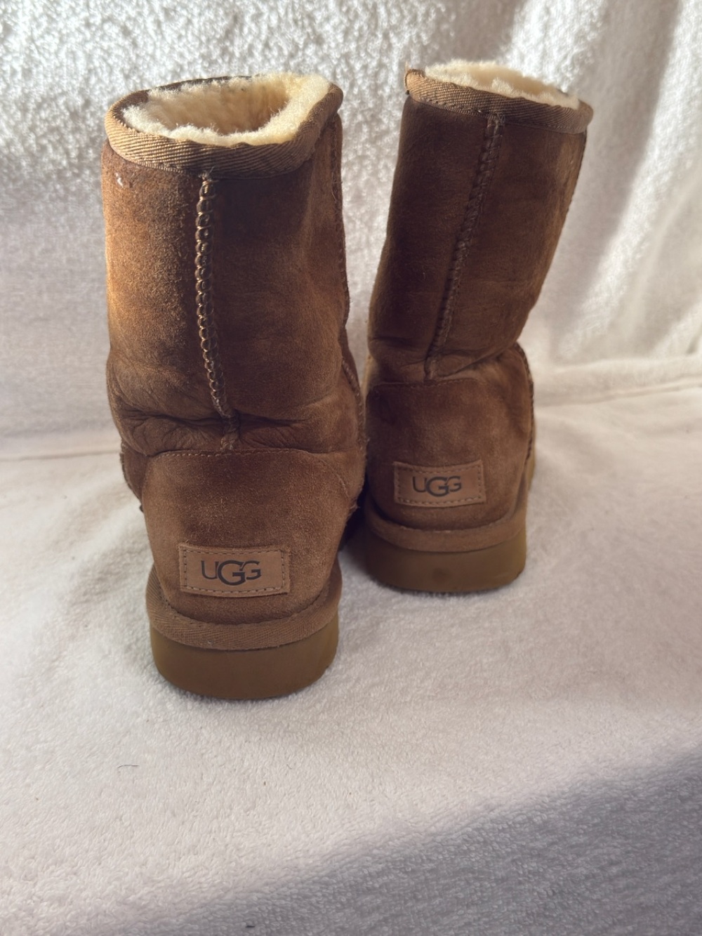 100.  UGG Chestnut Suede Classic Short Boots Pre-loved size women’s 6